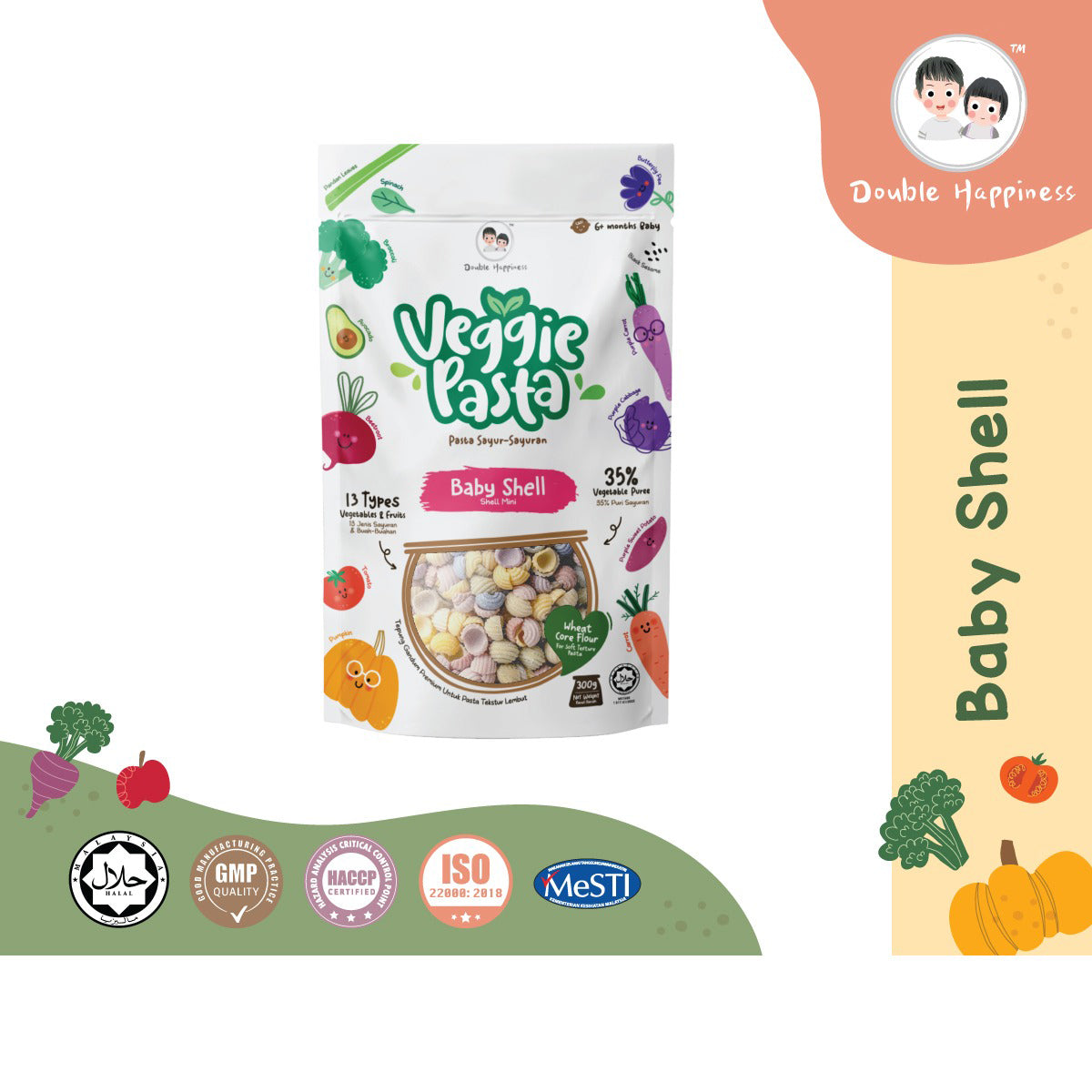 Double Happiness Baby Veggie Pasta (4 Options) / 蔬菜意粉面 (4个选择) - 100-300g