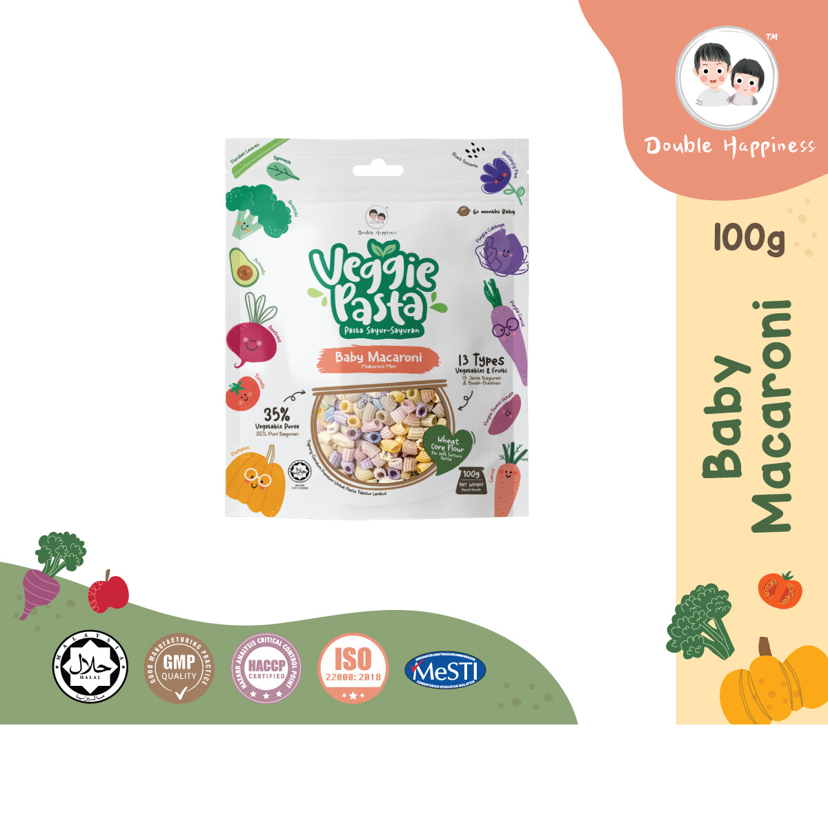 Double Happiness Baby Veggie Pasta (4 Options) / 蔬菜意粉面 (4个选择) - 100-300g