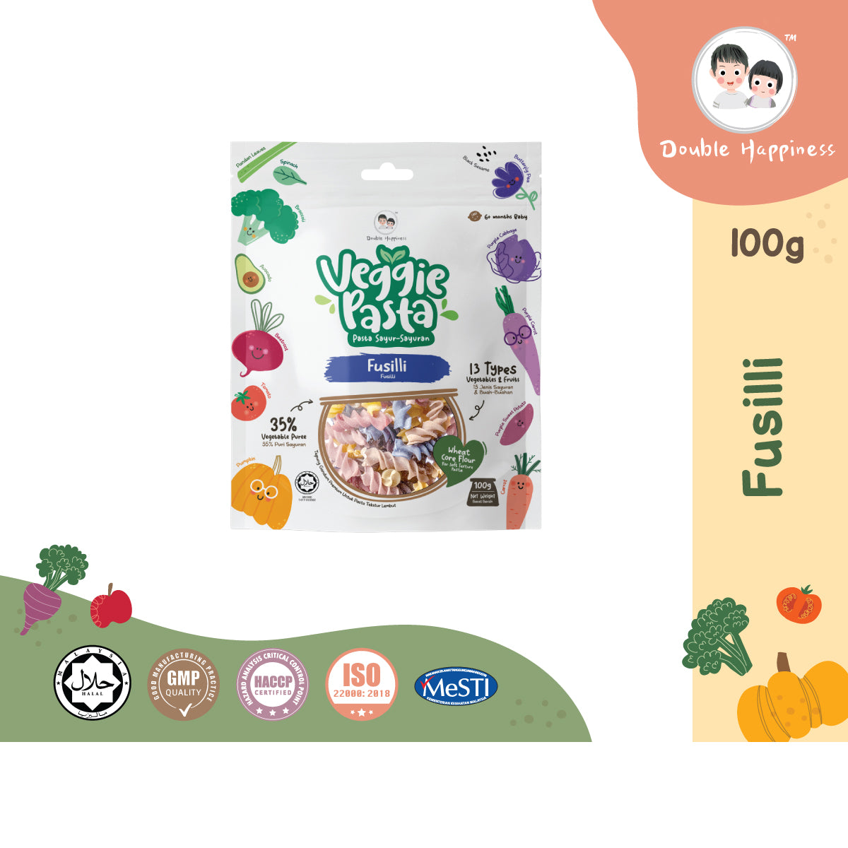 Double Happiness Baby Veggie Pasta (4 Options) / 蔬菜意粉面 (4个选择) - 100-300g
