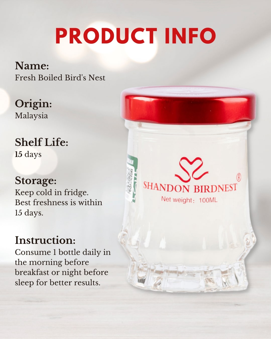 Shandon Lite Fresh Boiled Birdnest / 鲜炖燕窝 100ml