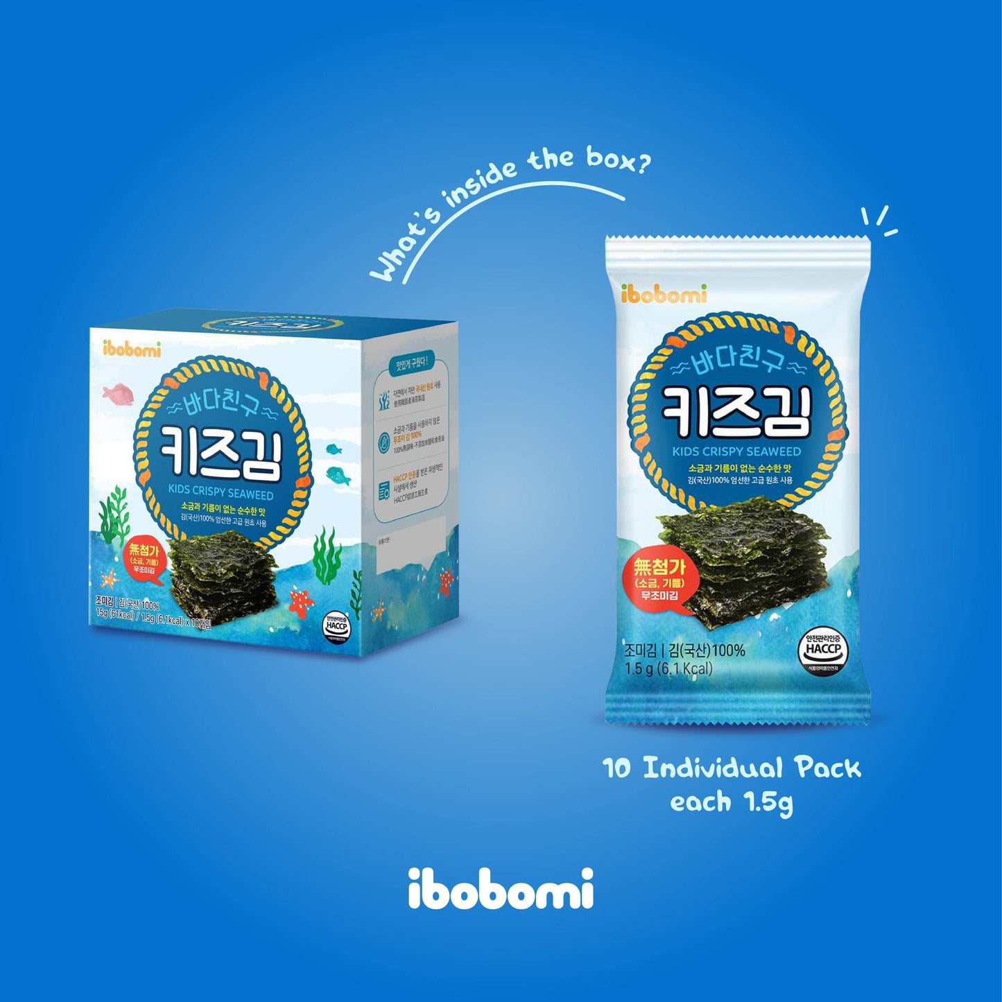 Korea Ibobomi Kids Crispy Seaweed / 儿童无添加海苔片 - 15g (1.5 x 10sachets)