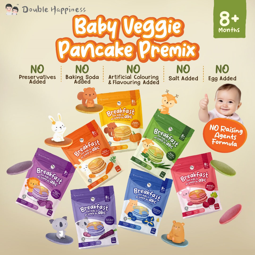 Double Happiness Veggie Pancake Premix (3Flavous) / 宝宝蔬菜松饼预拌粉 (3种口味) - 90g