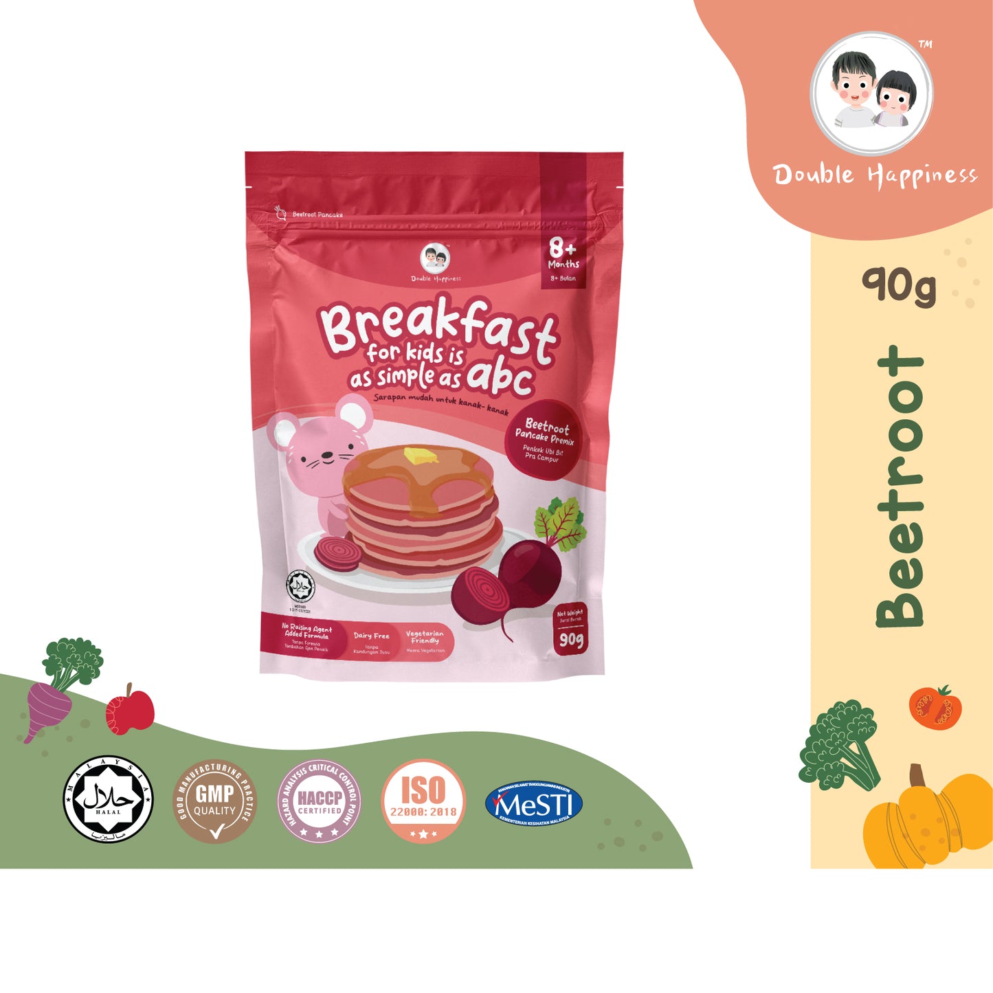 Double Happiness Veggie Pancake Premix (3Flavous) / 宝宝蔬菜松饼预拌粉 (3种口味) - 90g