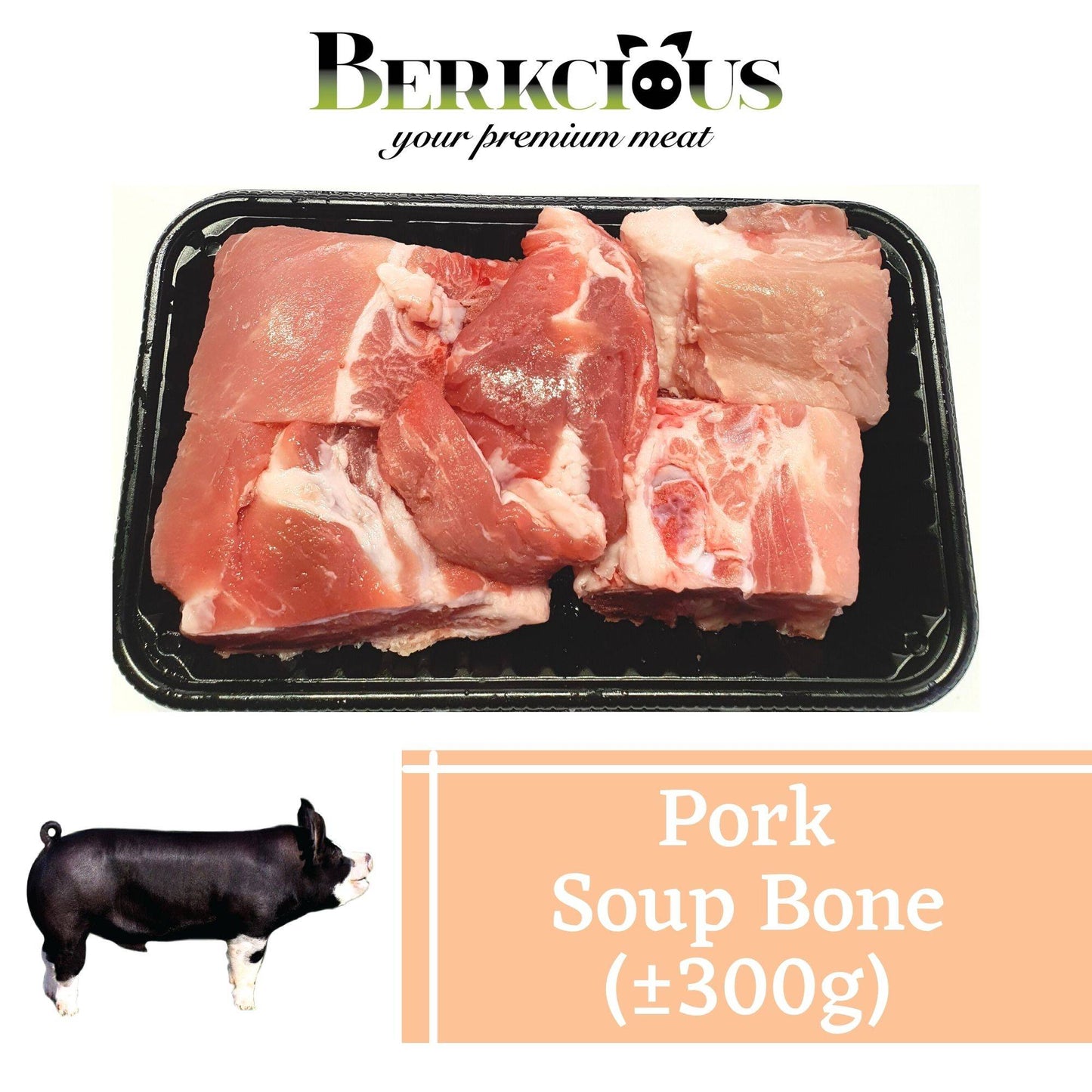 Berkcious Free Range Black Pork - Soup Bone / 放养黑猪-汤骨 (300g) - Fish Club