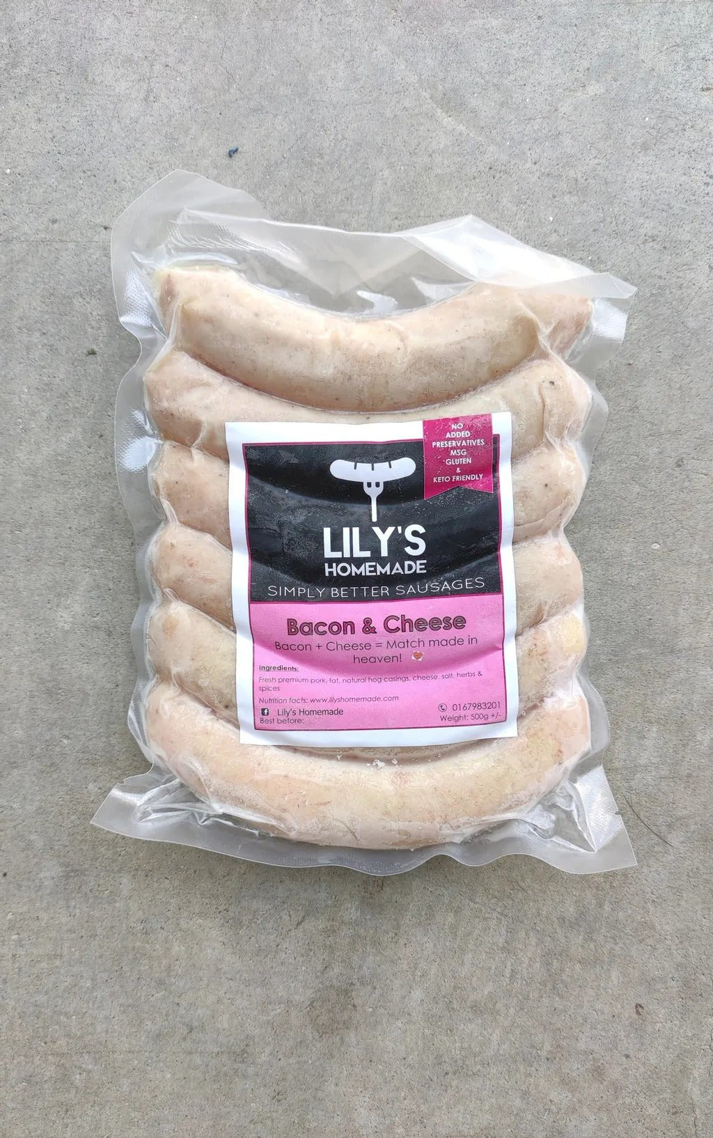 Lily's Homemade Bacon & Cheese Sausage / 培根芝士香肠 - 500g (6pcs)